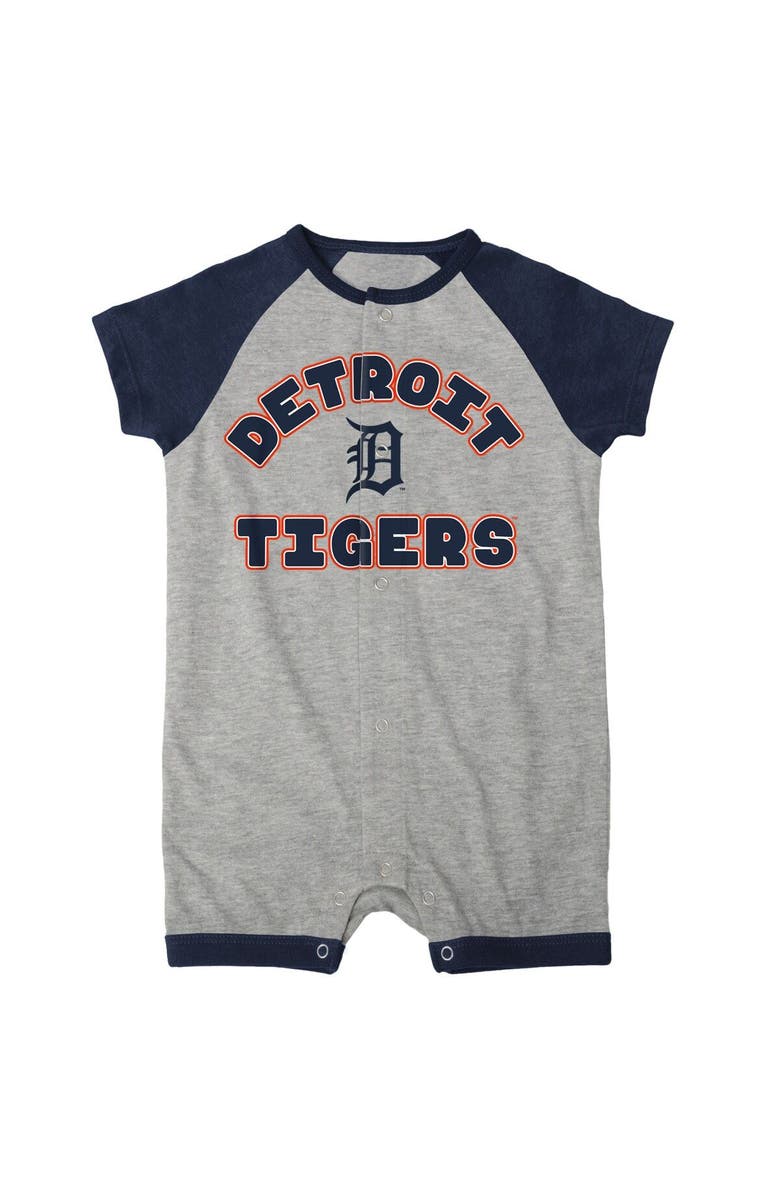 Outerstuff Infant  Heather Gray Detroit Tigers Extra Base Hit Raglan Full-Snap Romper, Alternate, color, 
