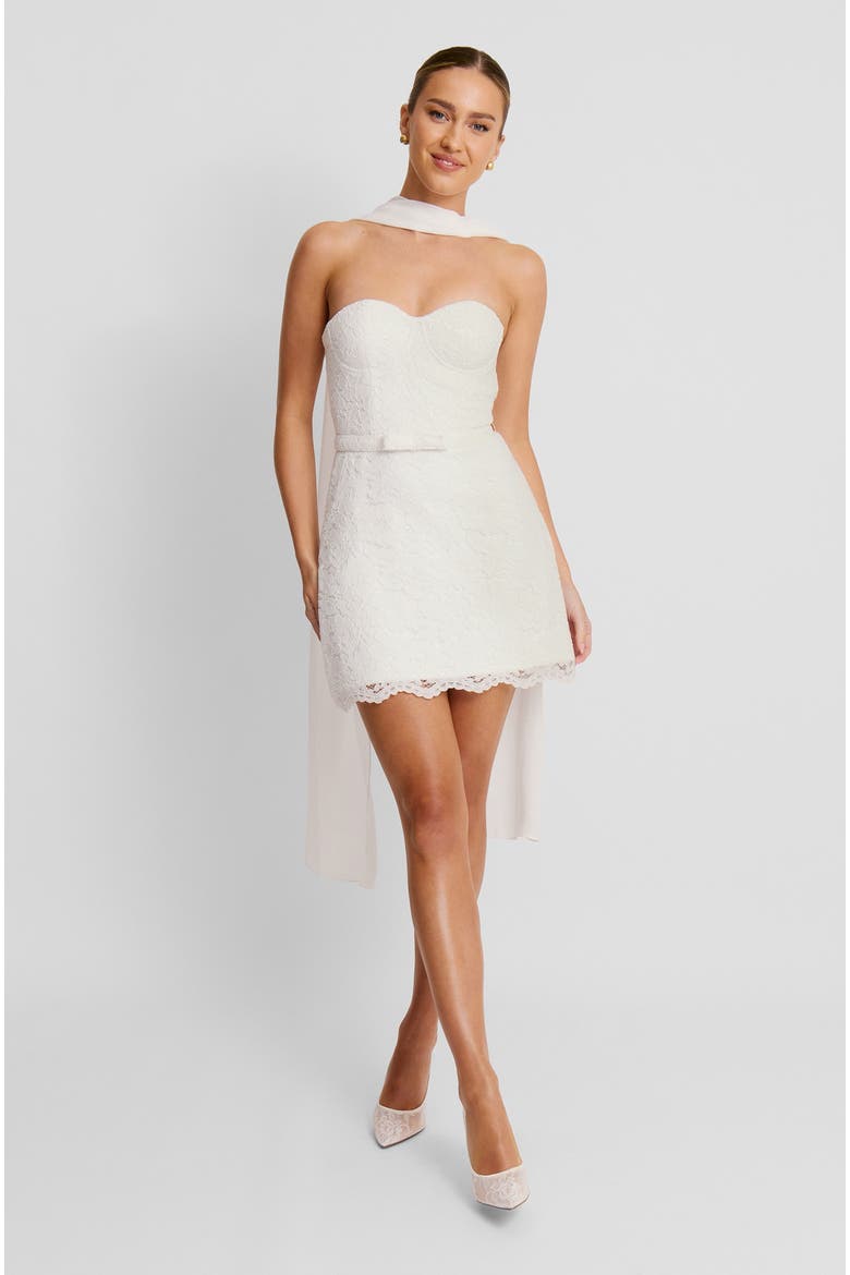 Lace Bandeau Corset Mini Dress, Alternate, color, White