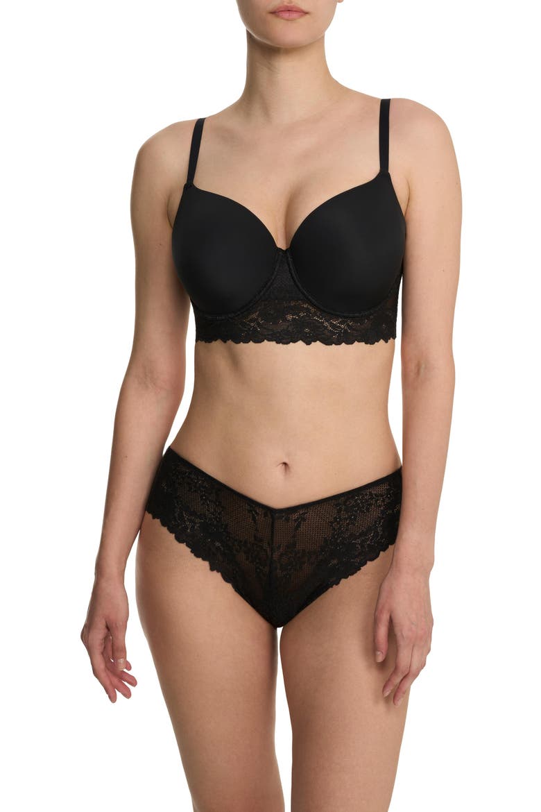 Heavenly Full Coverage Longline Lace T-Shirt Bra, Alternate, color, BLACK