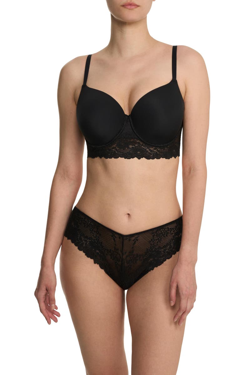 Natori Heavenly Full Coverage Longline Lace T-Shirt Bra, Alternate, color, Black