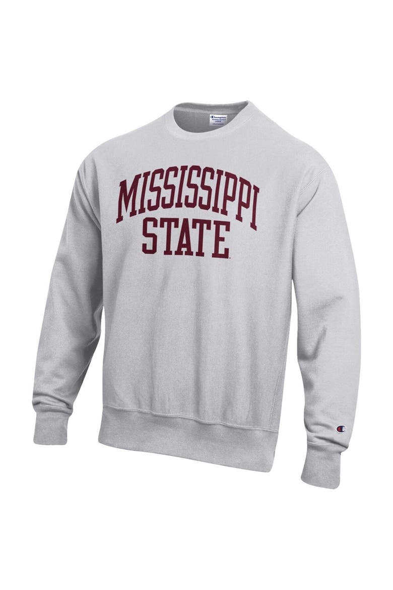 Men's Champion Heathered Gray Mississippi State Bulldogs Arch Reverse Weave Pullover Sweatshirt, Alternate, color, Heather Gray