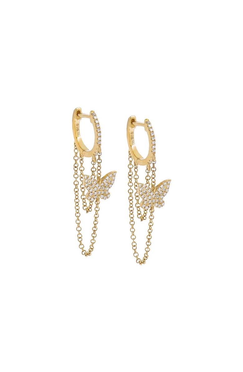 BY ADINA EDEN Diamond Pavé Butterfly Chain Drop Huggie Earring 14K, Main, color, 