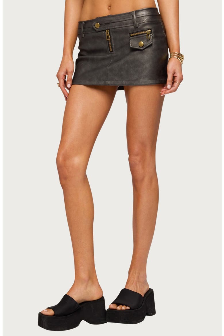 Gala Faux Leather Miniskirt, Main, color, BLACK-WASHED