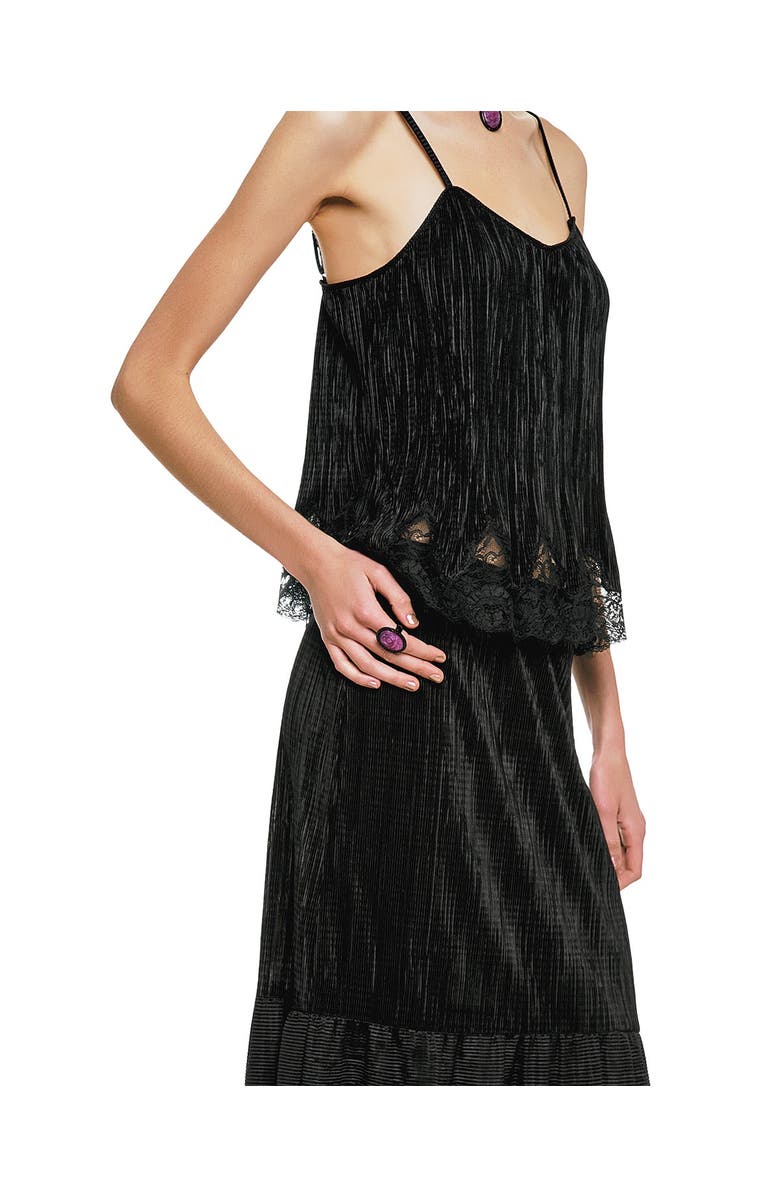 Anna Sui Plisse Lace Trimmed Camisole, Alternate, color, Black