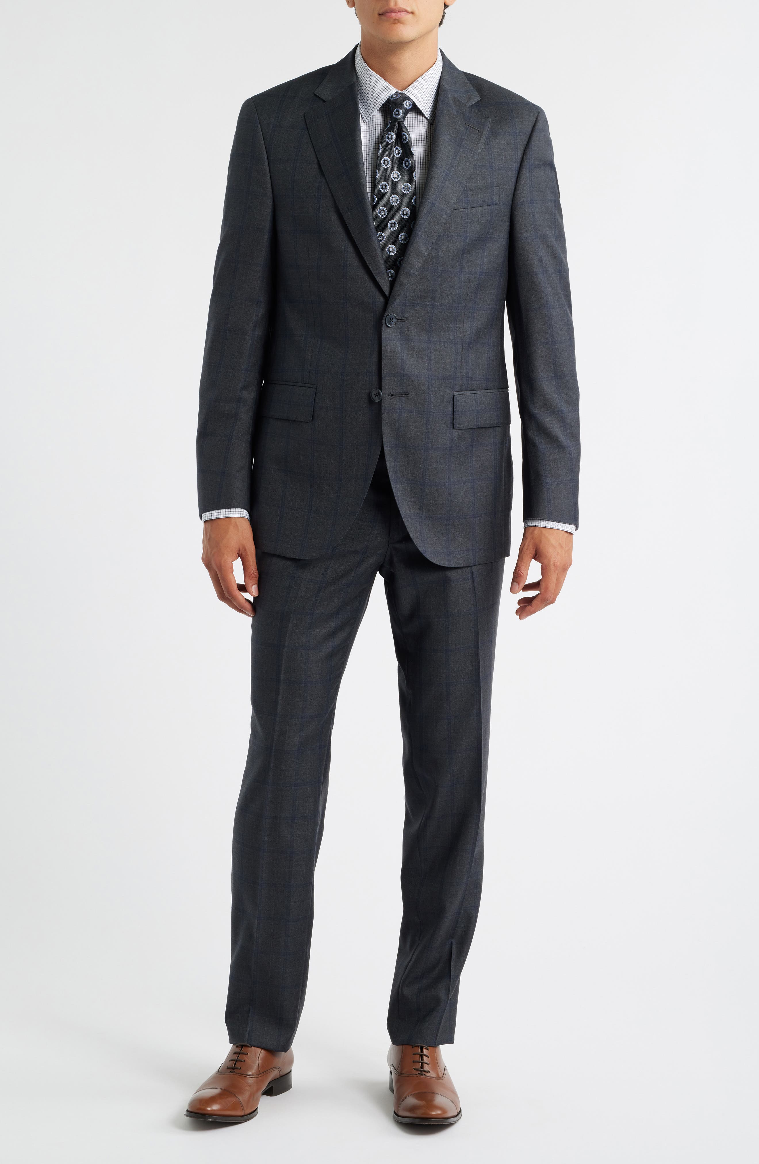 Peter Millar Flynn Classic Fit Grey Windowpane Check Wool Suit