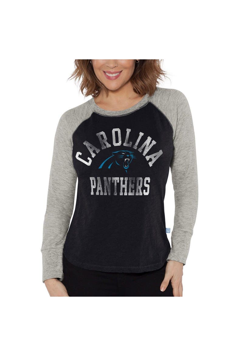 Women's G-III 4Her by Carl Banks Black/Heather Gray Carolina Panthers Waffle Knit Raglan Long Sleeve T-Shirt, Main, color, Black