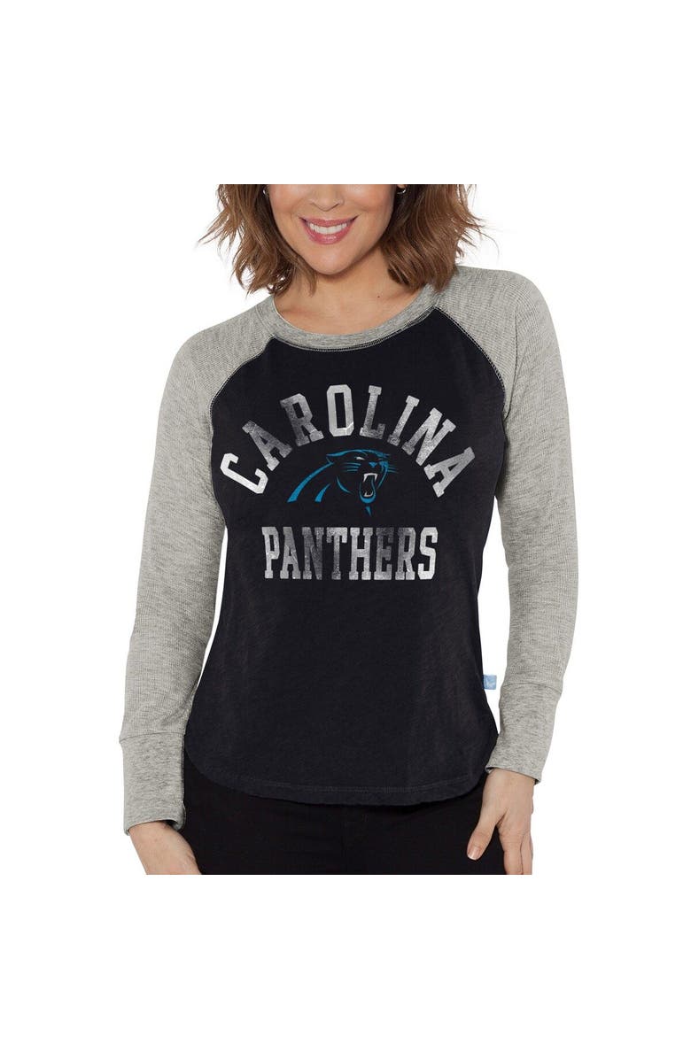 G-III 4HER BY CARL BANKS Women's G-III 4Her by Carl Banks Black/Heather Gray Carolina Panthers Waffle Knit Raglan Long Sleeve T-Shirt, Main, color, Black