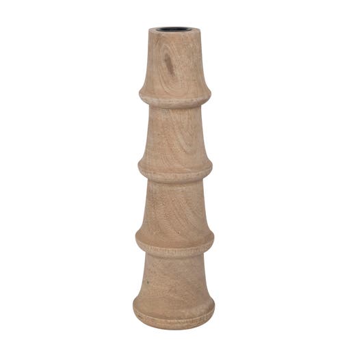 Storied Home Hand-carved Mango Wood Taper Candle Holder In Brown