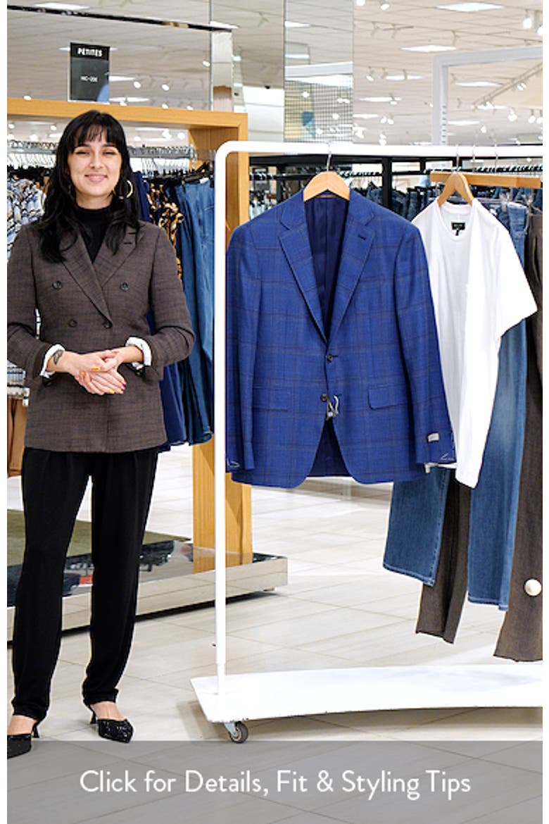 Kei Trim Fit Blue Mélange Shadow Plaid Wool & Silk Blend Sport Coat video