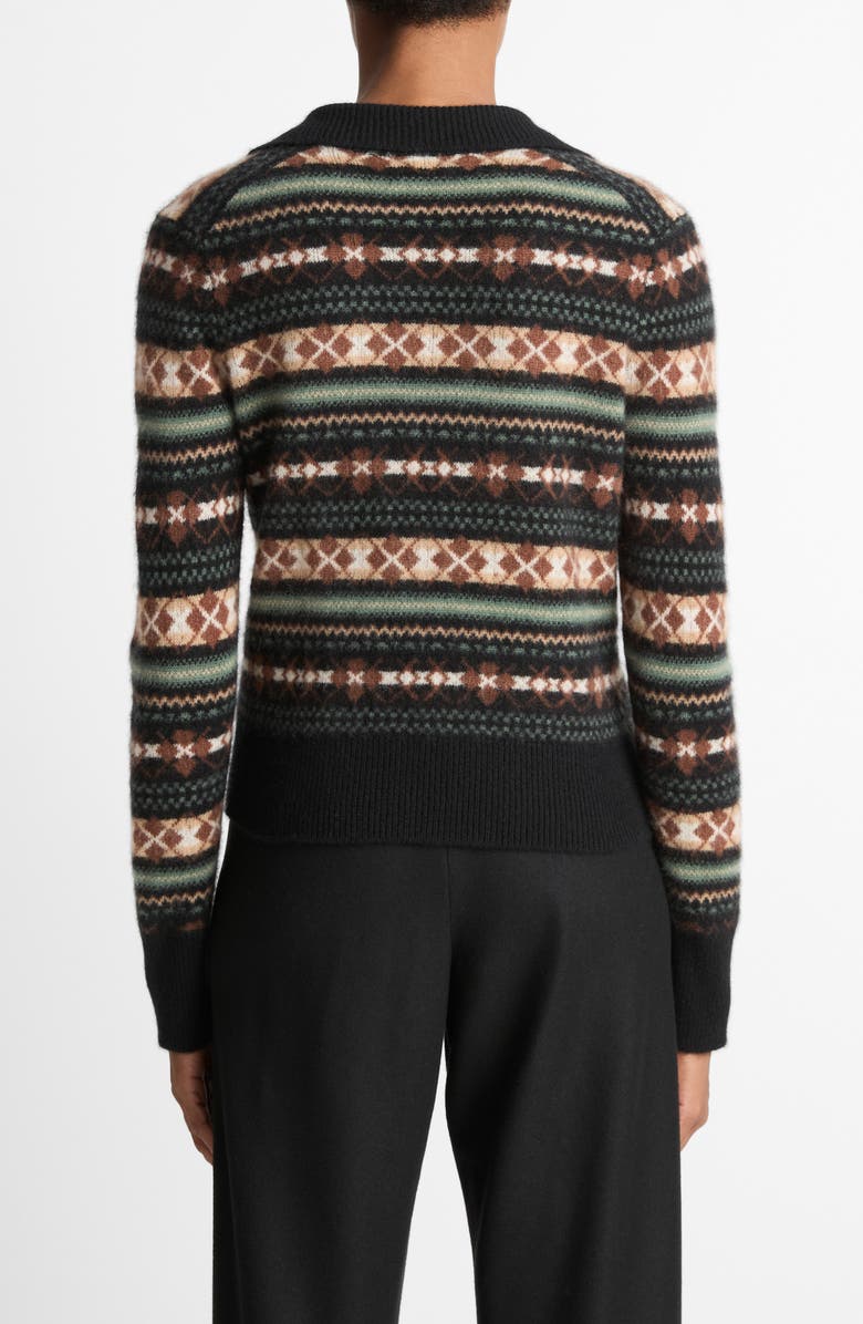 Vince Fair Isle Cashmere Polo Sweater, Alternate, color, Cacao/Malachite Comb