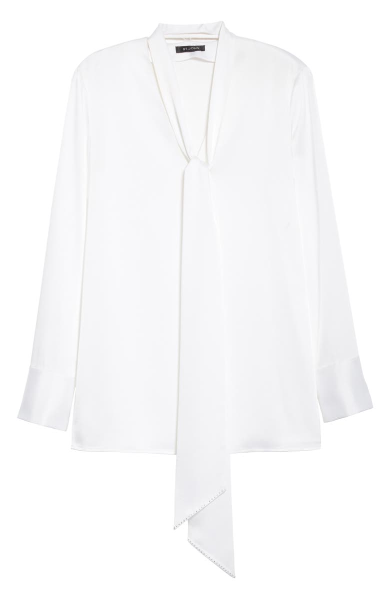 St. John Evening Tie Neck Liquid Satin Blouse, Alternate, color,