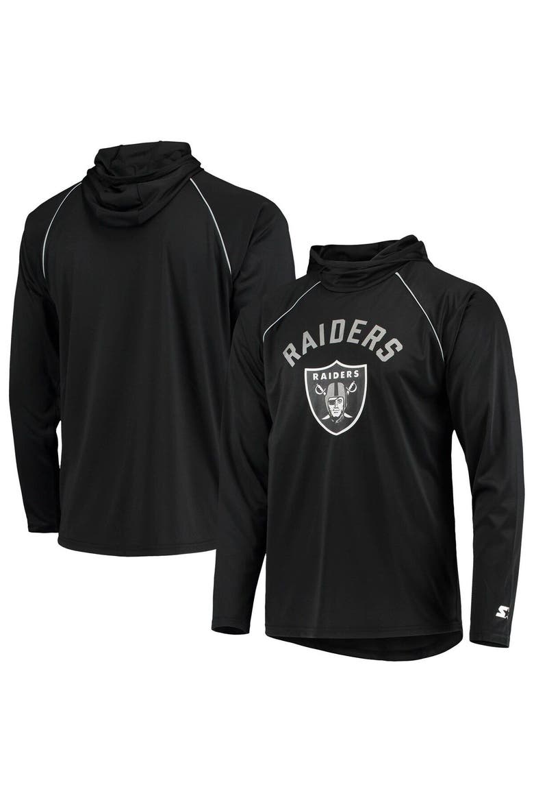 Men's Starter Black Las Vegas Raiders Raglan Long Sleeve Hoodie T-Shirt, Main, color, Black