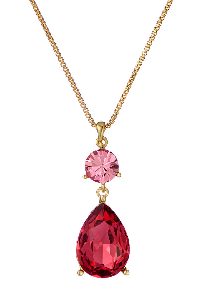Tearsa Crystal Teardrop Pendant Necklace, Main, color, GOLD TONE / PINK MULTI CRYSTAL