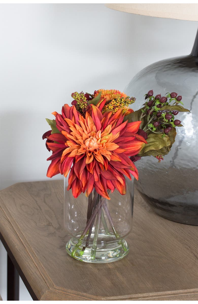 NEARLY NATURAL Orange Dahlia & Mum with Vase Arrangement, Alternate, color, 