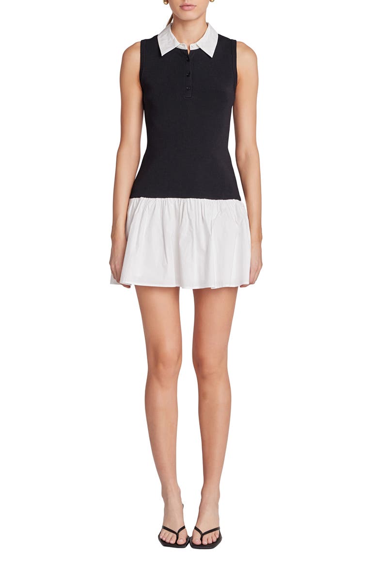 Drop Waist Mixed Media Minidress, Main, color, BLACK