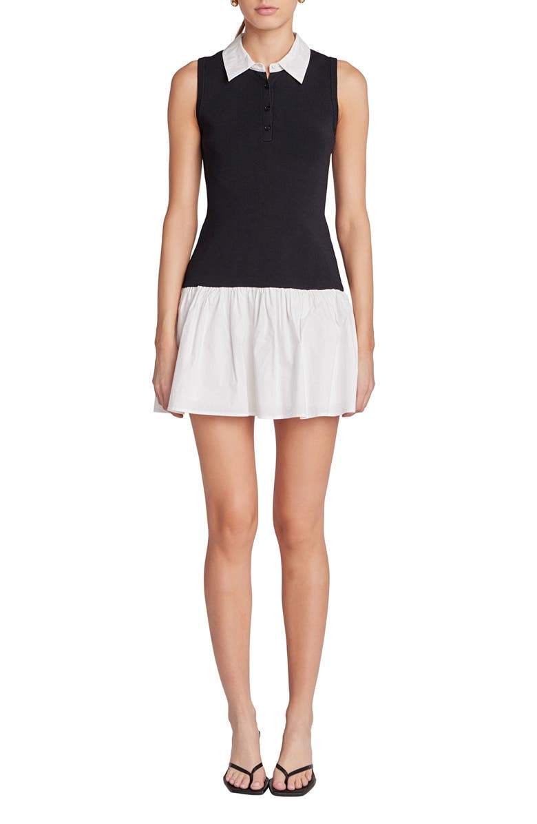 Endless Rose Drop Waist Mixed Media Minidress, Main, color, Black