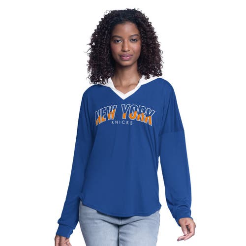 G-iii 4her By Carl Banks Blue New York Knicks Bench Player Oversized Long Sleeve Hooded Top In Blue
