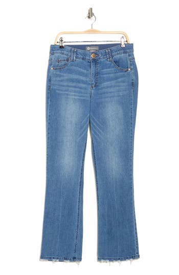 Democracy Distressed Hem Itty Bitty Bootcut Jeans In Mid Blue