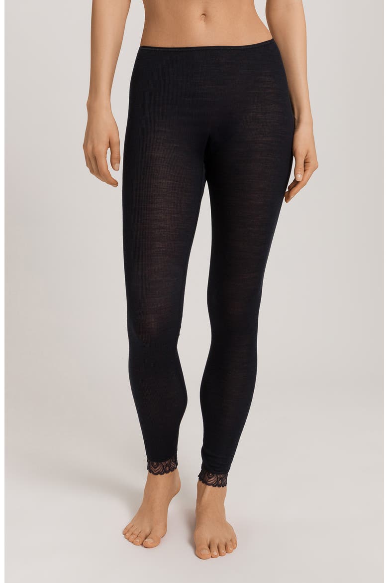 Lace Trim Merino Wool & Silk Rib Leggings, Main, color, BLACK