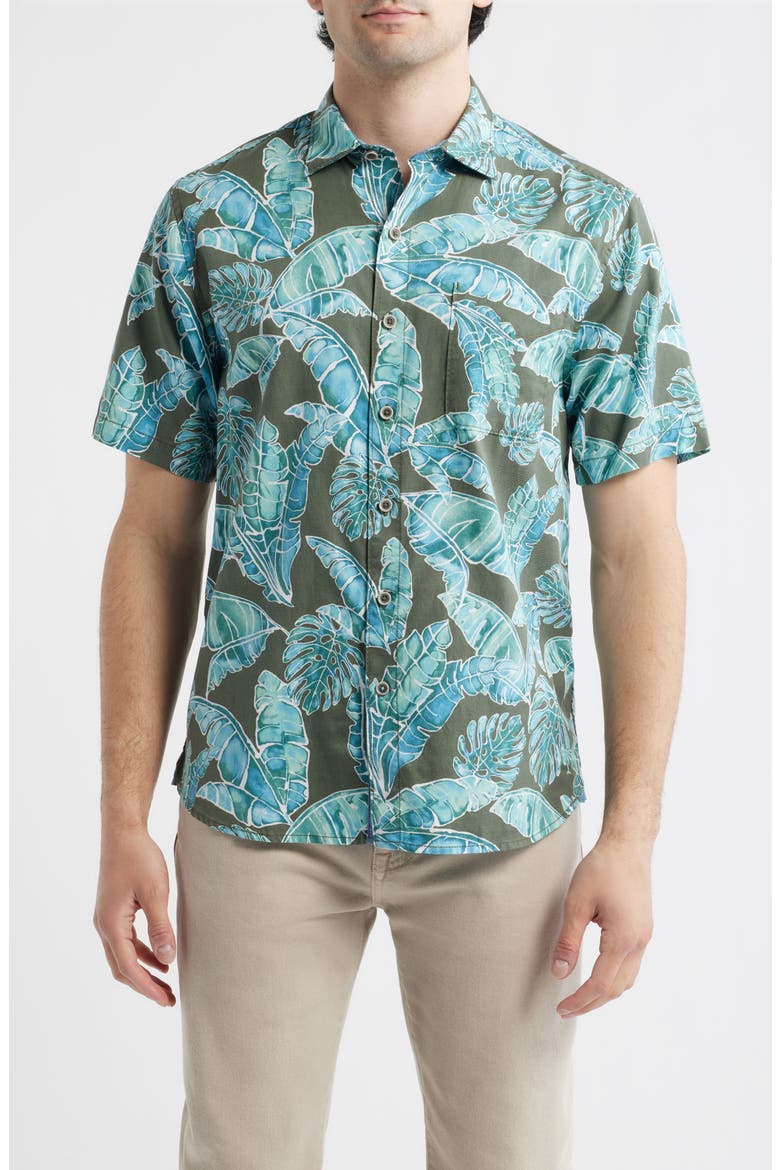 Tortola Jungle Blooms Short Sleeve Button-Up Shirt, Main, color, VOYAGER BLUE