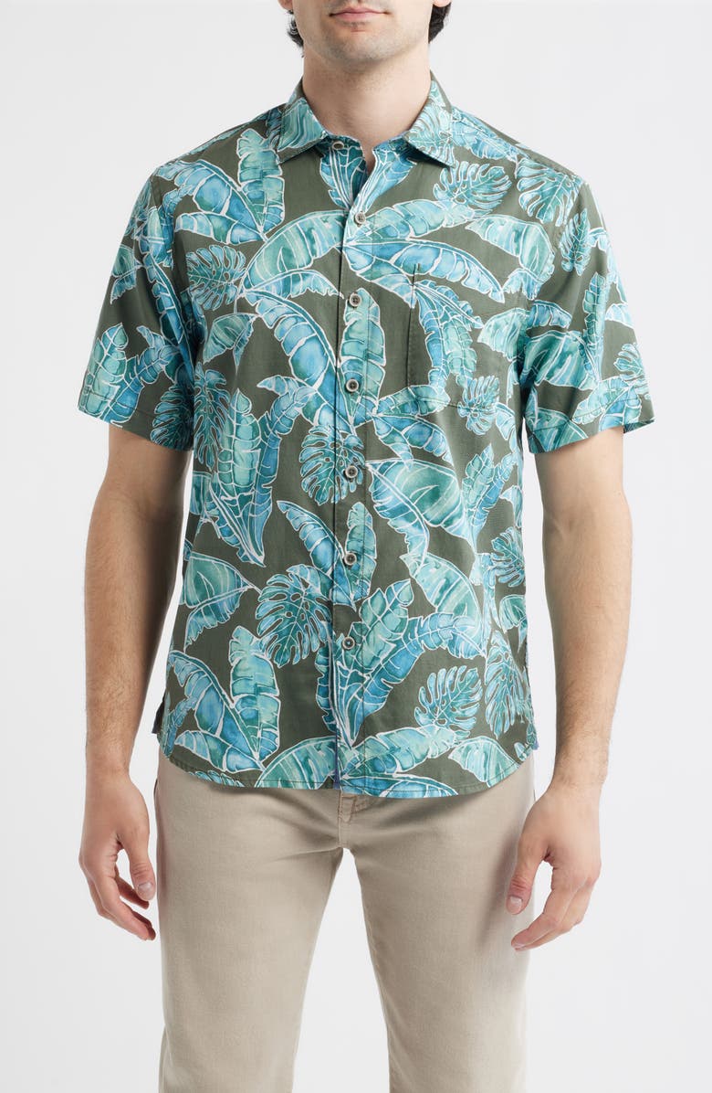 Tommy Bahama Tortola Jungle Blooms Short Sleeve Button-Up Shirt, Main, color, Voyager Blue