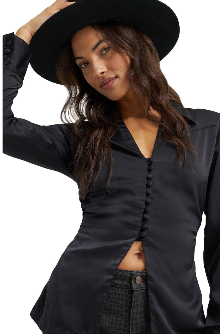 Cinched Button Down Shirt, Alternate, color, BLACK