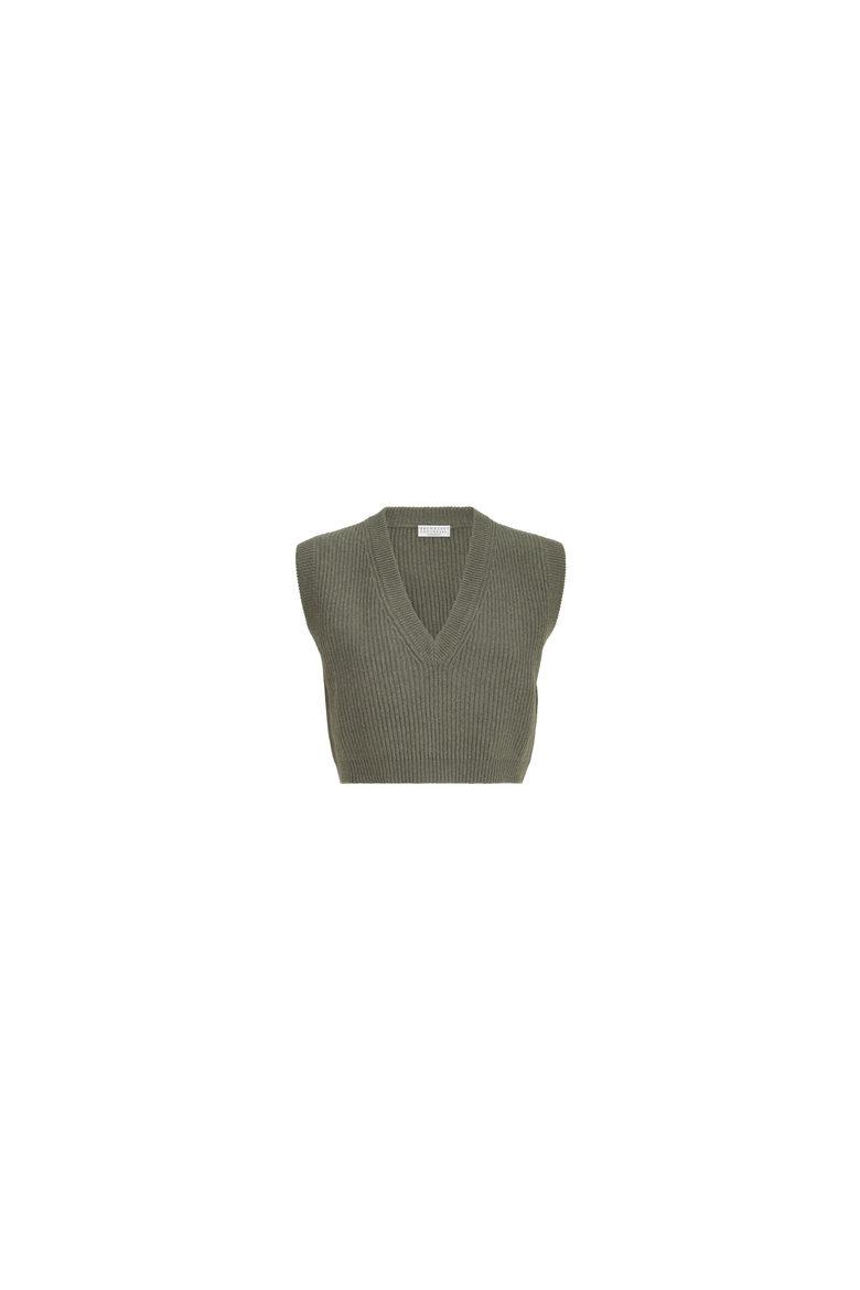 Cashmere rib knit sweater vest, Alternate, color, Origano