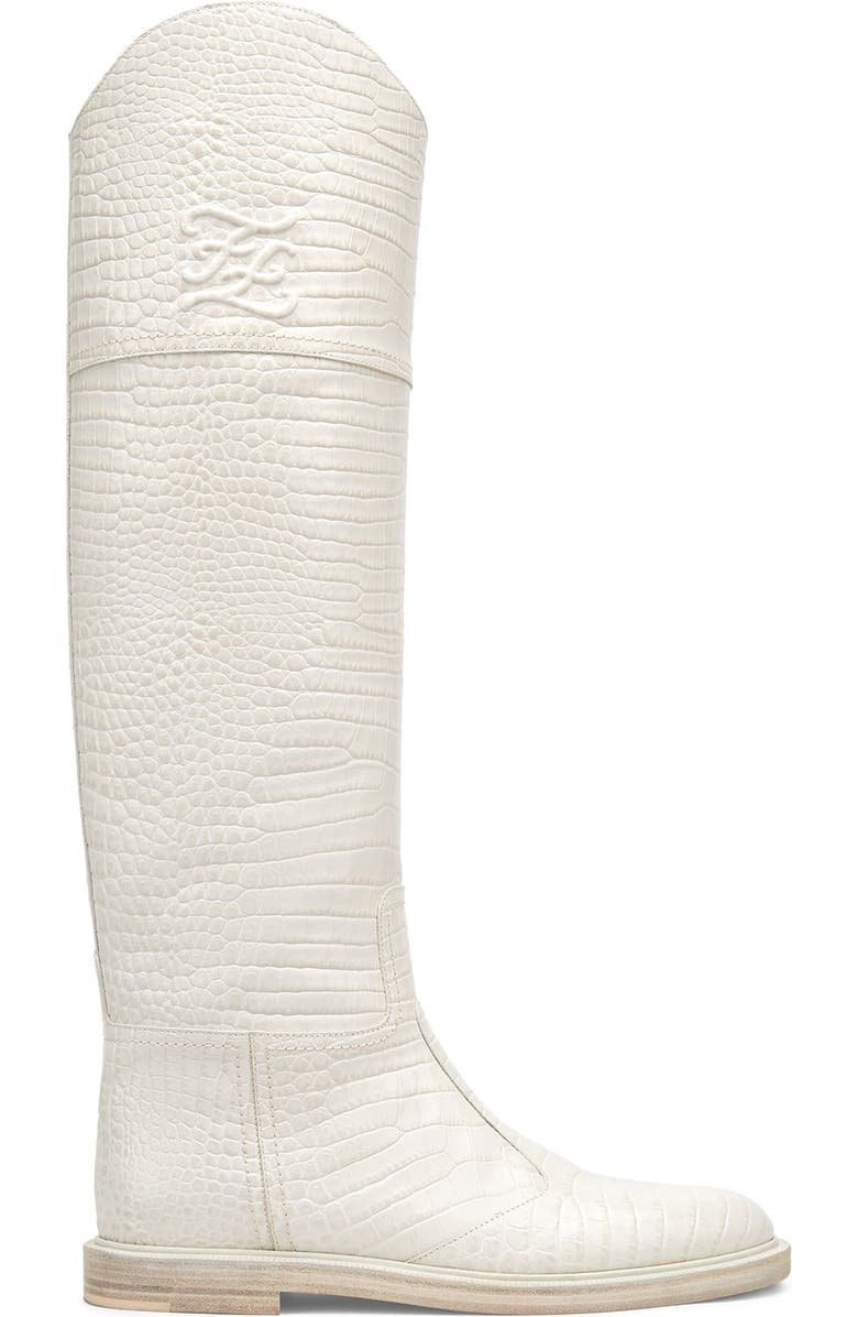Fendi Karligraphy Logo Croc Embossed Riding Boot, Alternate, color,