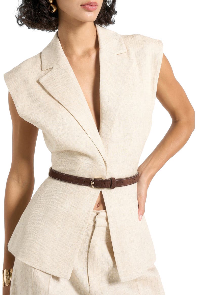 Linda Linen Wide Shoulder Cinched Waistcoat, Alternate, color, Natural