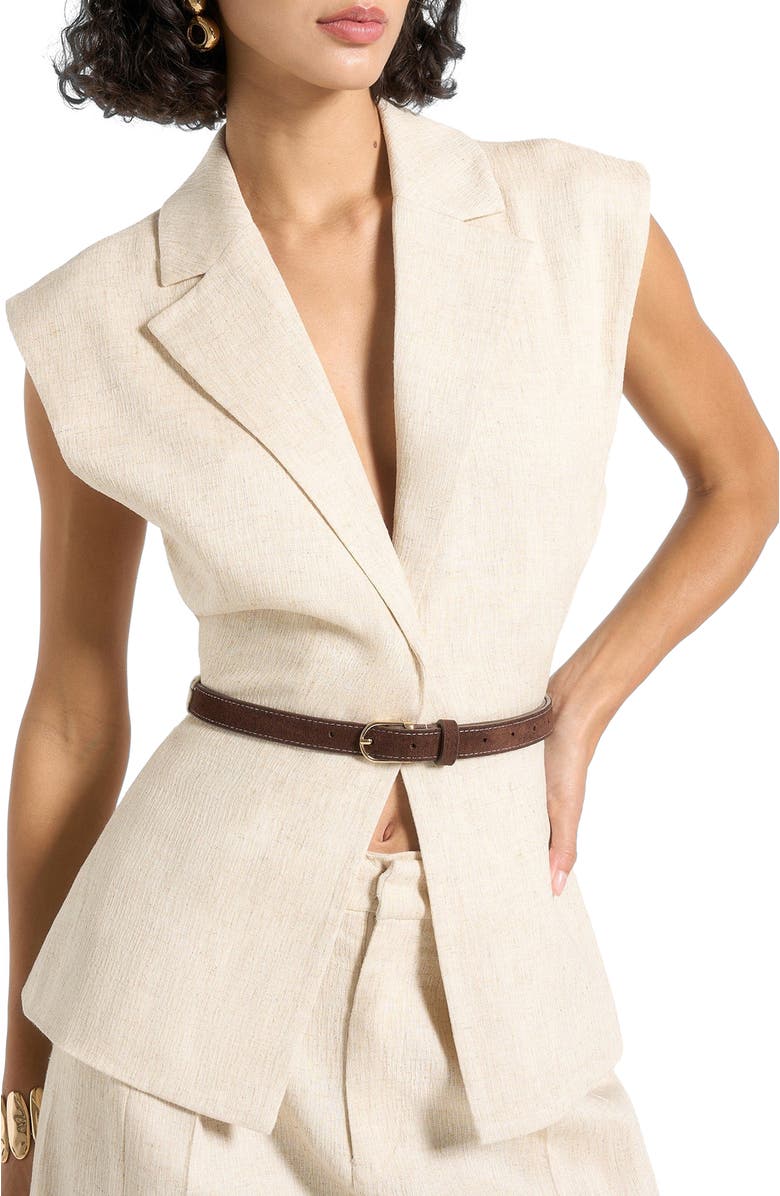 Manière De Voir Linda Linen Wide Shoulder Cinched Waistcoat, Alternate, color, Natural
