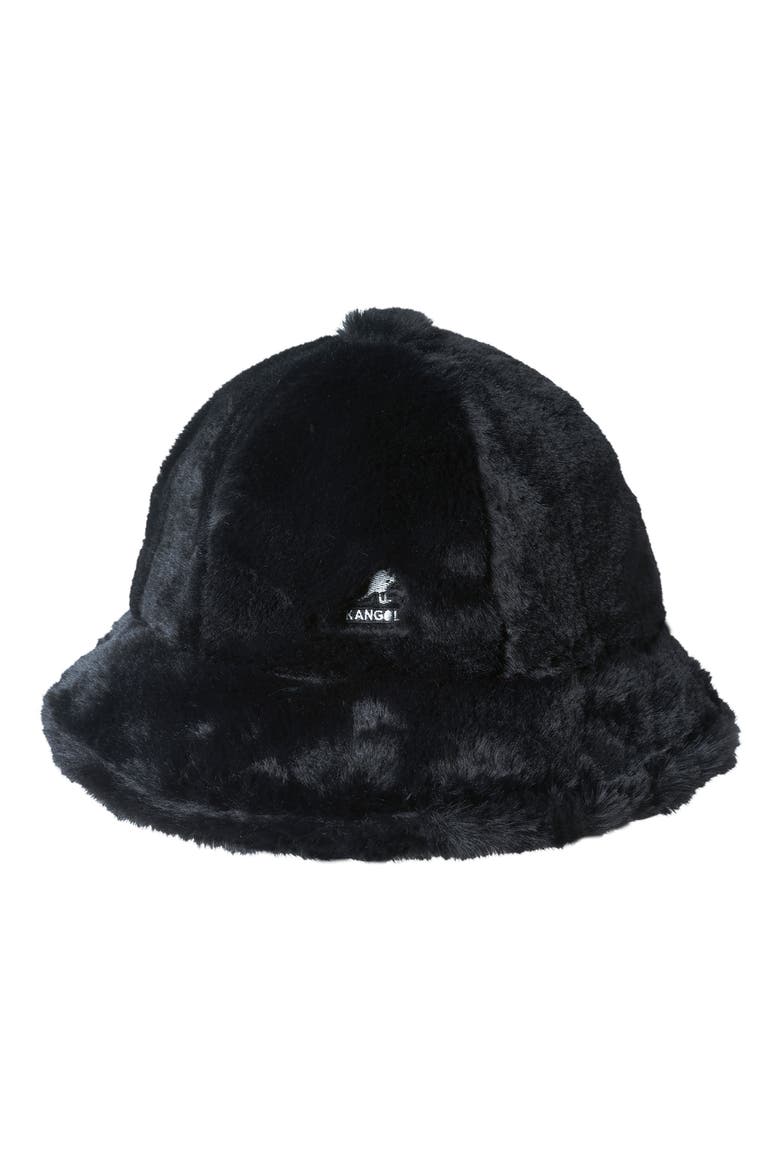 Faux Fur Casual Bucket Hat, Main, color, BLACK
