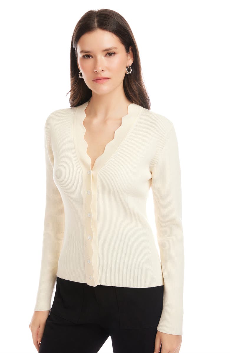 FIFTEEN TWENTY Bliss Scallop Edge Rib Cardigan, Alternate, color, Cream