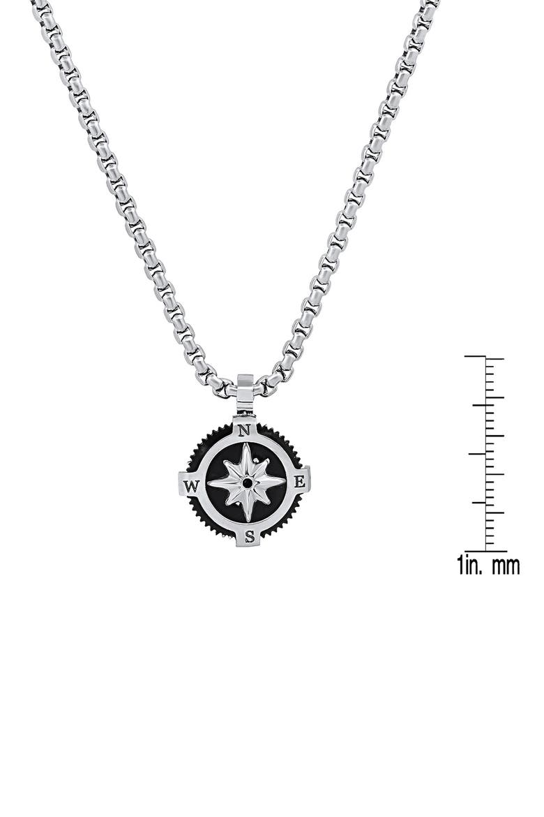 Men's Black Enamel Compass Pendant Necklace, Alternate, color, SILVER/ BLACK