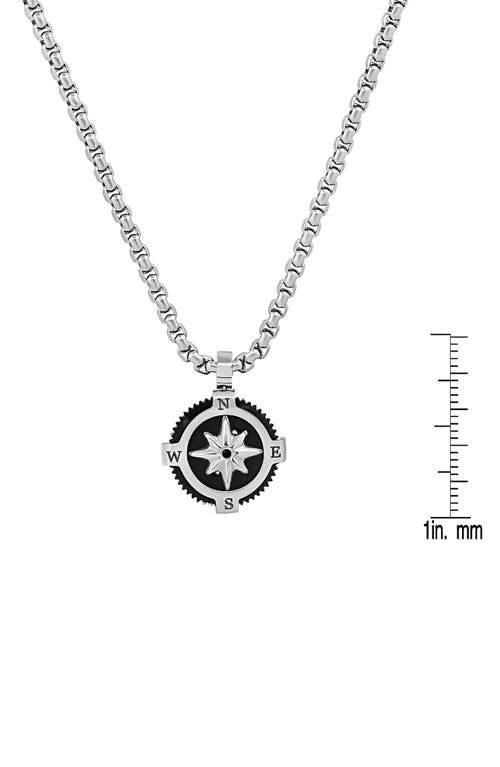 Hmy Jewelry Black Enamel Compass Pendant Necklace In Silver/black