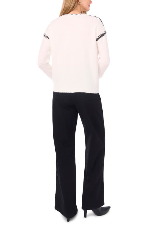 Vince Camuto Whipstitch V-neck Sweater In White