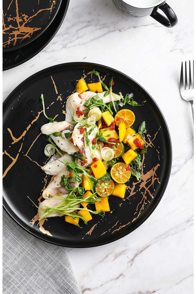 Zora Porcelain 4-Piece Dinner Plate Set, Alternate, color, Black