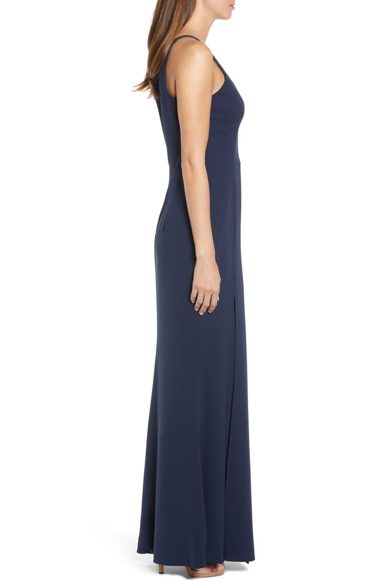 Iris Slit Crepe Gown, Alternate, color, MIDNIGHT BLUE