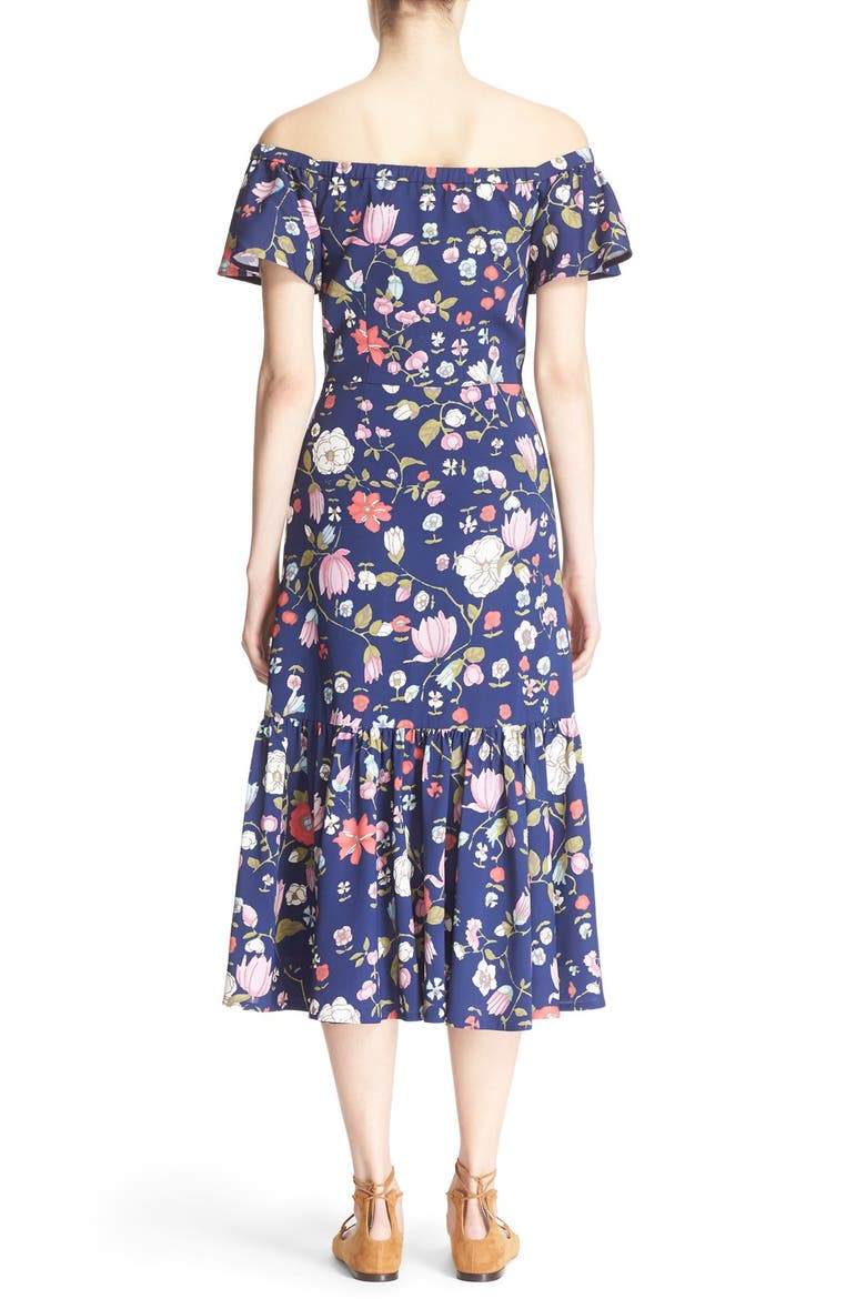Off the Shoulder Floral Print Dress, Alternate, color, BLACKBERRY