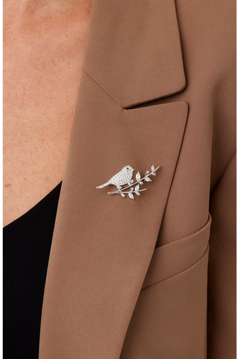 Bird & Branch Brooch, Alternate, color, WHITE