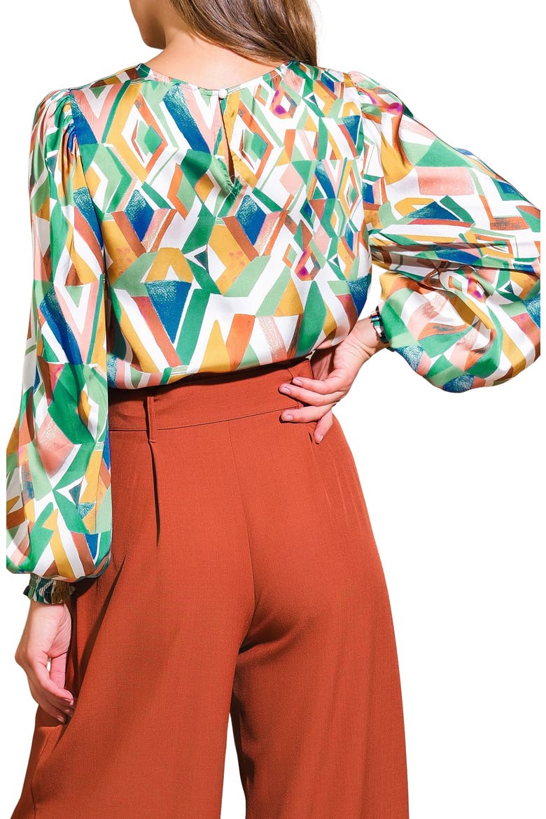 Geometric Print Long Sleeve Top, Alternate, color, SAGE MUSTARD