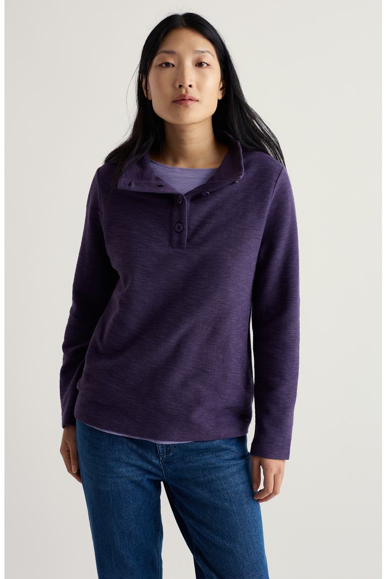 Last Boat Organic Cotton Half Placket Sweatshirt, Alternate, color, DARK VIOLET