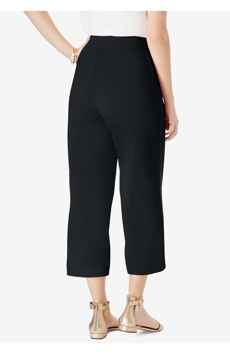 Jessica London Everyday Stretch Knit Wide Leg Crop Pant, Alternate, color, Black