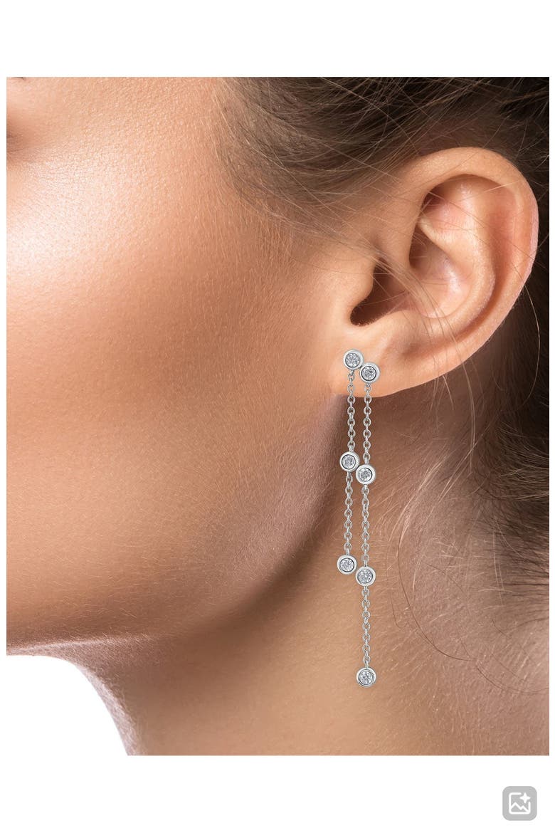 Cubic Zirconia Double Strand Drop Earrings, Alternate, color, RHODIUM PLATED