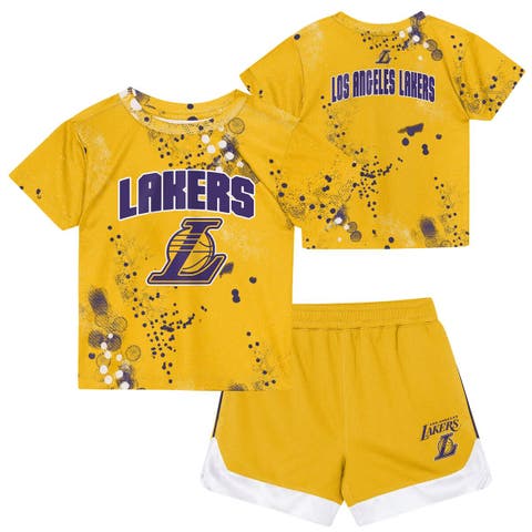 Preschool Outerstuff  Gold Los Angeles Lakers Home Plate T-Shirt & Shorts Set