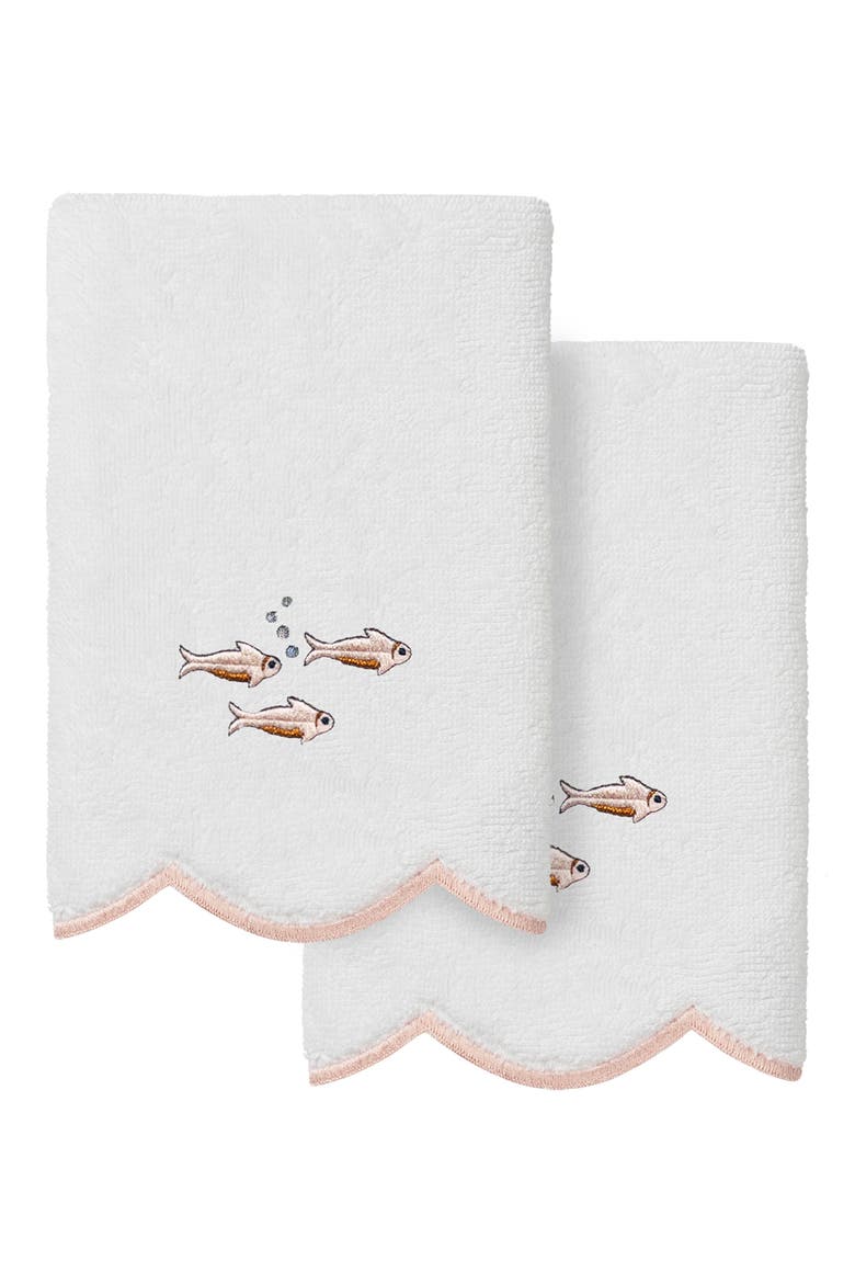 Fish School Scallop Pack of 2 Fingertip Towels, Main, color, WHITE/ PINK