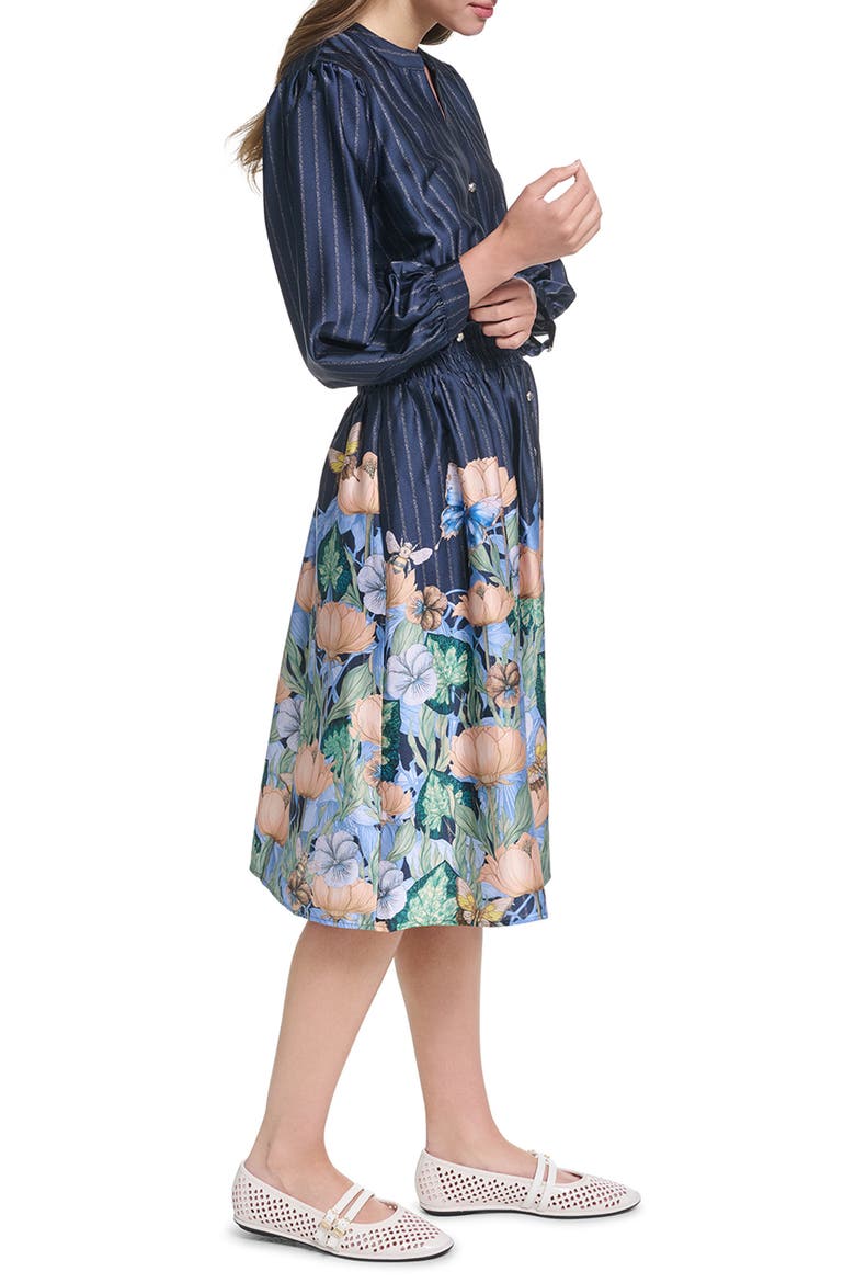 Striped Floral Three-Quarter Sleeve Dress, Alternate, color, NAVAL ACADEMY MULTI