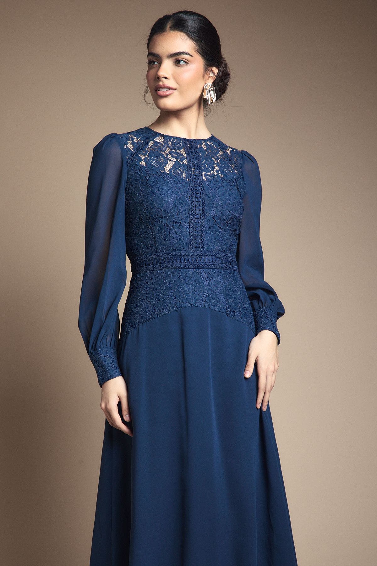 Lace Insert Chiffon Midi Dress - image 2