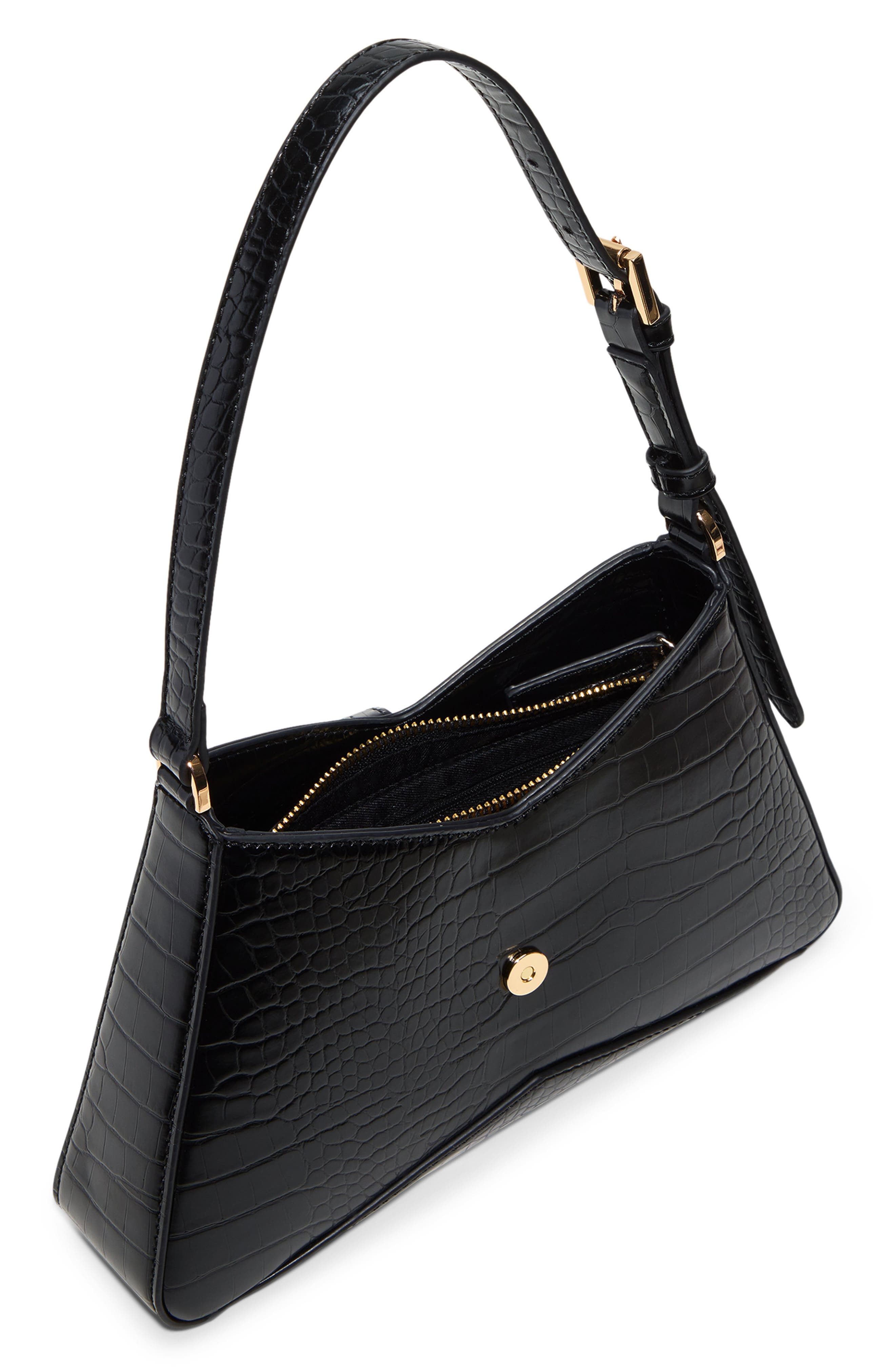 ALDO Julietta Croc Embossed Faux Leather Shoulder Bag, Alternate, color, Black