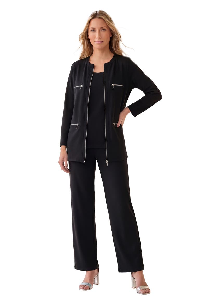 Plus Size French Terry Zip Front Wide Leg Pant Set, Main, color, BLACK