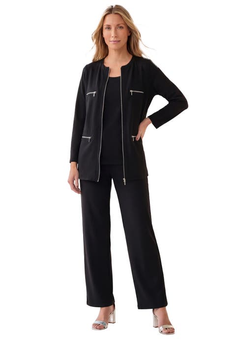 Plus Size French Terry Zip Front Wide Leg Pant Set